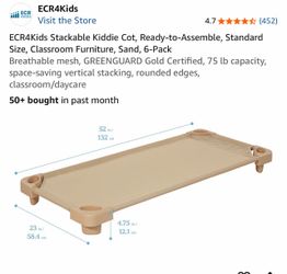 ECR4Kids Stackable Kiddie Cot, Ready-to-Assemble, Standard Size, Classroom Furniture, Sand, 6-Pack