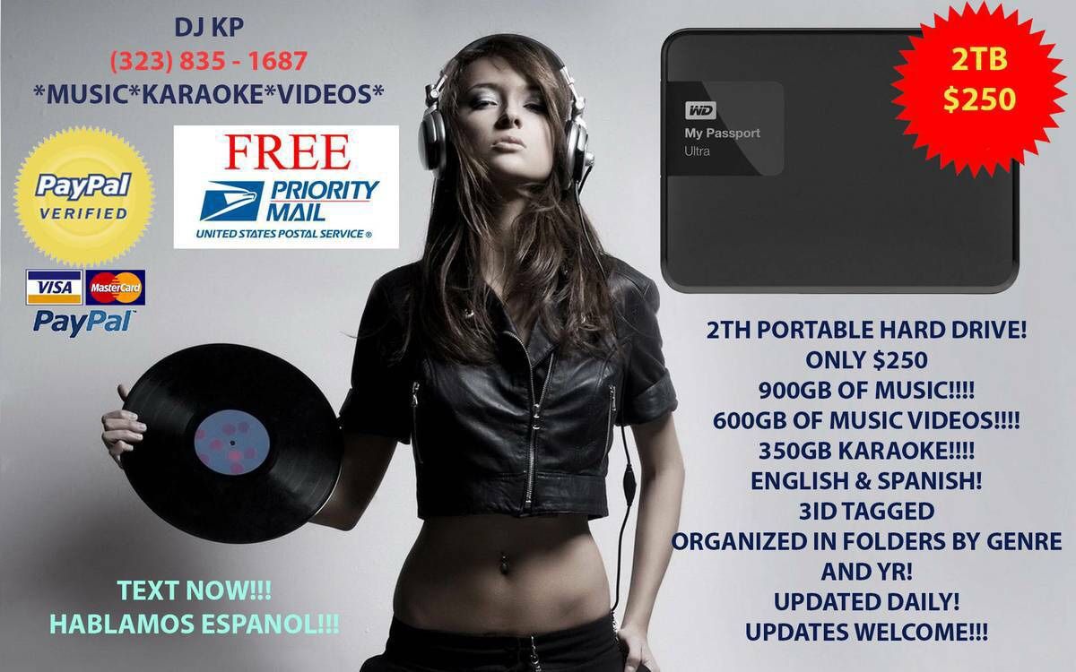 Dj music library 1tb 2tb music, videos, karaoke hard drive or transfer