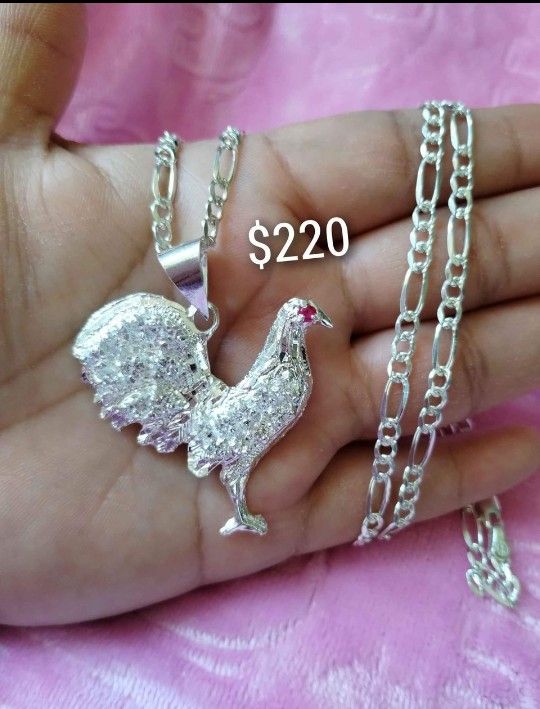 925 Sterling Silver Chain With The Pendant/Cadena Con Dije De Gallo De Plata 925,All Products : American Fashion Style Bags On Sale