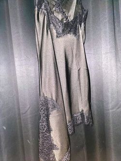 Black Satin Lace Trim Slip Dress