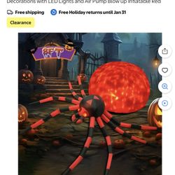 8 Ft Blow Up Spider Flashes And Lights Up 