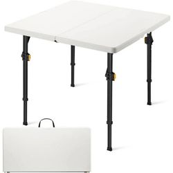 34" Square Folding Card Table, Two Heights Adjustable, Max Load 300 lbs, Portable Table with Lock Button, for Indoor/Outdoor, Home, Parties, Picnics, 
