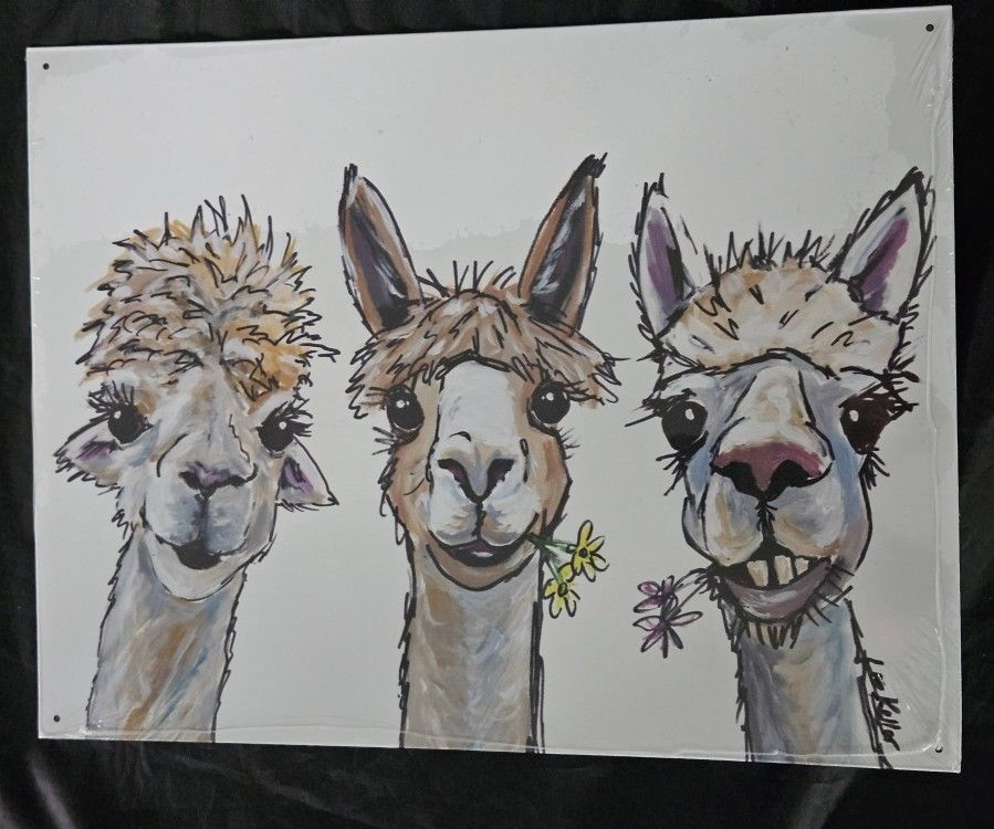 3 LLAMAS TIN SIGN