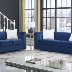 2pc Living Room Set 💙✨ Blue And Gold 