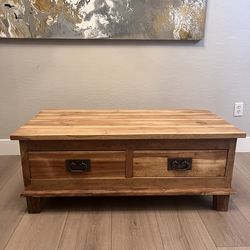 47” Solid Wood Acacia Wood Coffee Table With 2 Double Sided Storage Drawers