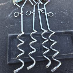 Dog Tie-Out Spiral Stakes – Heavy Duty Steel (18”) – Lot of 4 – NEW