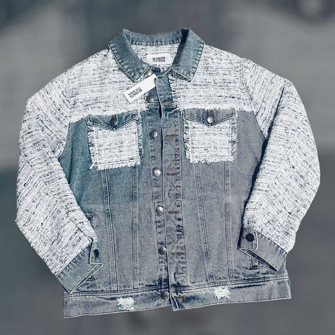 BB Dakota by Steve Madden Denim Tweed Trucker Jacket Size medium NWT