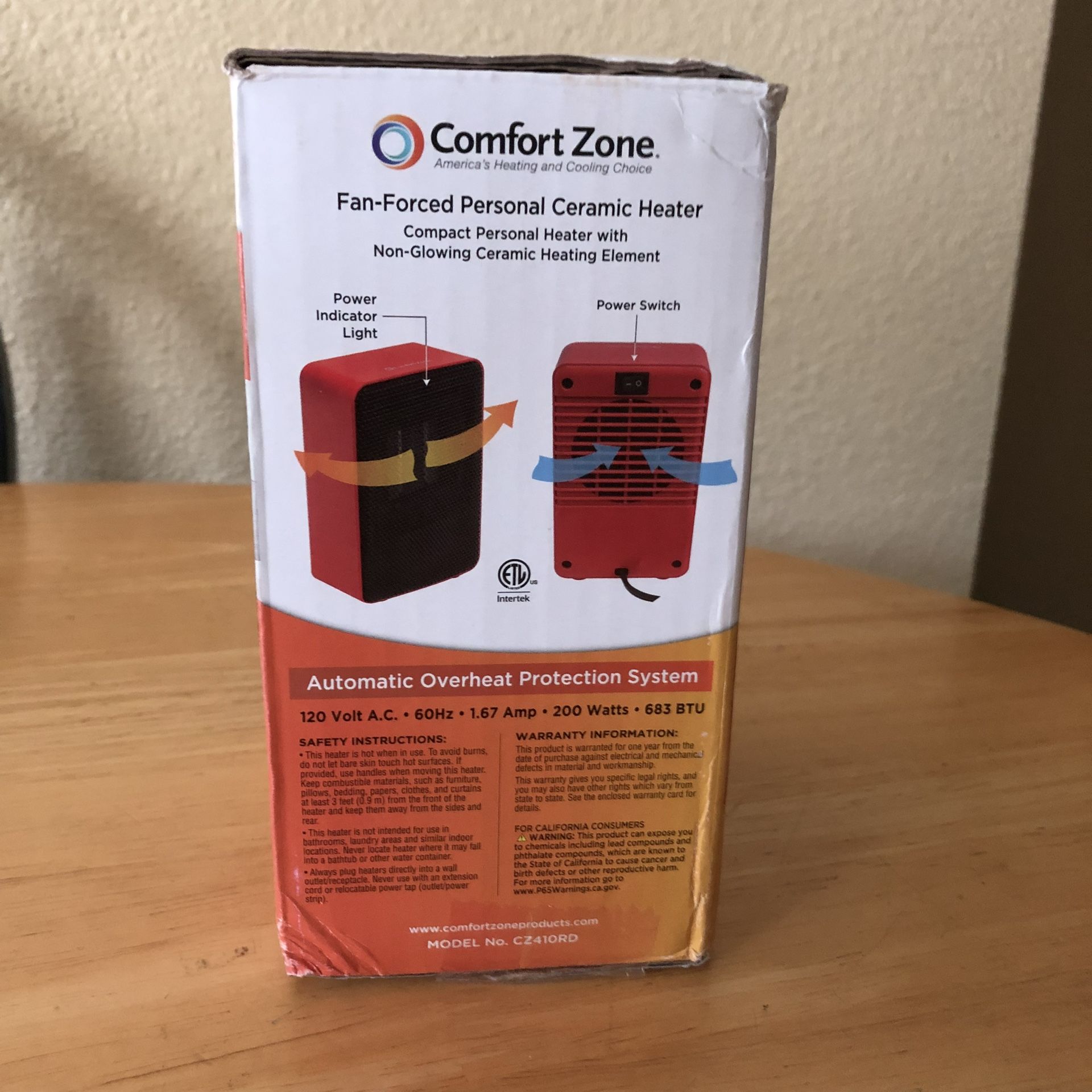 Comfort Zone Low Power 200 Watt Portable Ceramic Desktop Heater w/Fan, Red  for Sale in Lacey, WA - OfferUp