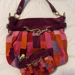 Coach Hampton Suede Patchwork Hobo Bag (Limited Edition) W/matching Clutch 