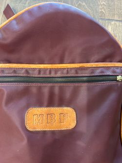 Burgundy Nylon Backpack with Leather Trim