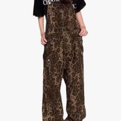 Leopard Print Retro hip hop wide leg overalls