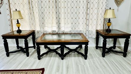 Solid Wood Center/Coffee & Side Tables with Lamps
