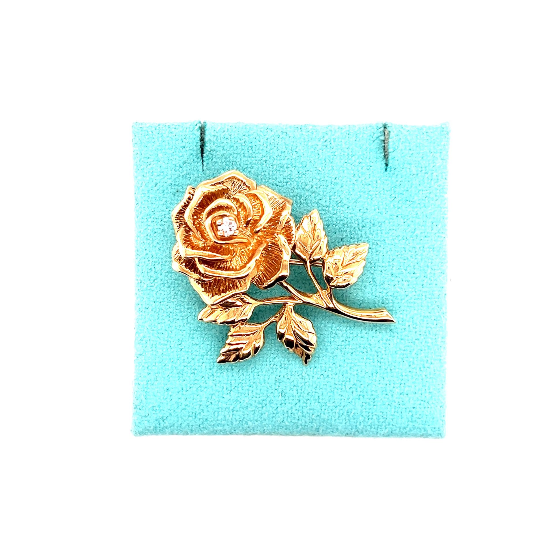 Rare & Stunning T&Co. 14k Gold Diamond Rose Brooch - Vintage