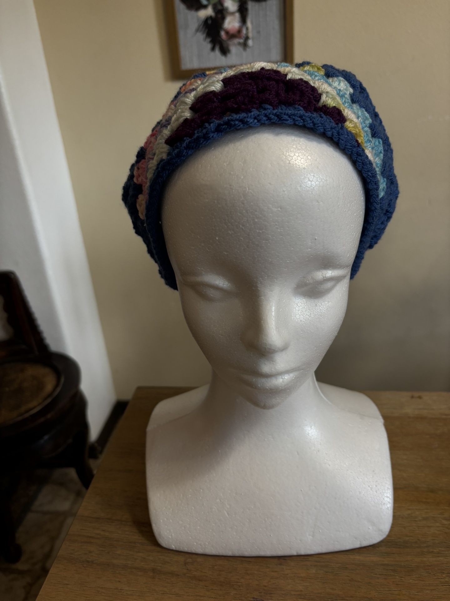 Handmade Crochet Blues And Purples Pinks And Greens Headband Bandana