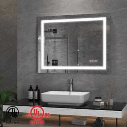 Y14 $90  Classic 36 in. W x 30 in. H Frameless Rectangular Anti-Fog LED Light Bathroom Vanity Mirror Front Light  Natural sunlight 5000K color tempera