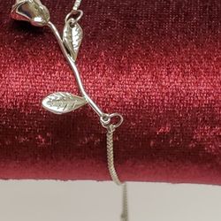Silver Tone Rose Stem Slider Bracelet