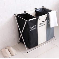 3 Section Laundry Basket Printed Dark Light Color, Foldable Hamper/Sorter with Waterproof Oxford Bag