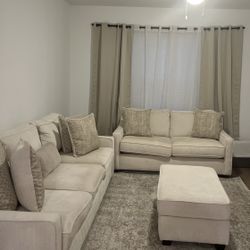 Beige Couch, Loveseat, & Ottoman