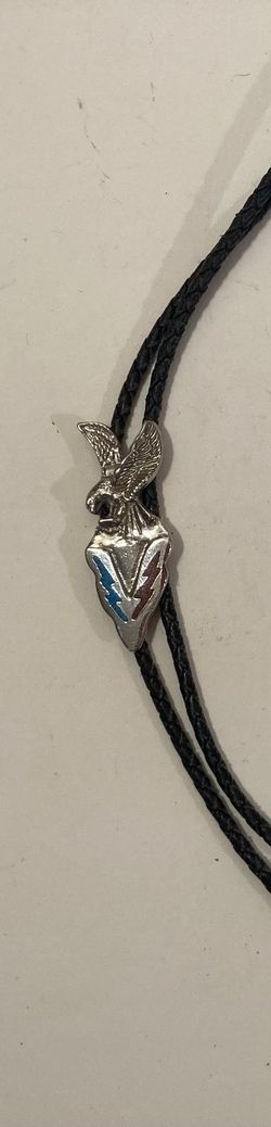 Vintage Metal Bolo Tie, Nice Silver Arrowhead and Eagle Design, Red and Blue Crushed Malachite Turquoise Stones, Nice Design, 2 1/4" x 3/4", Quality, 