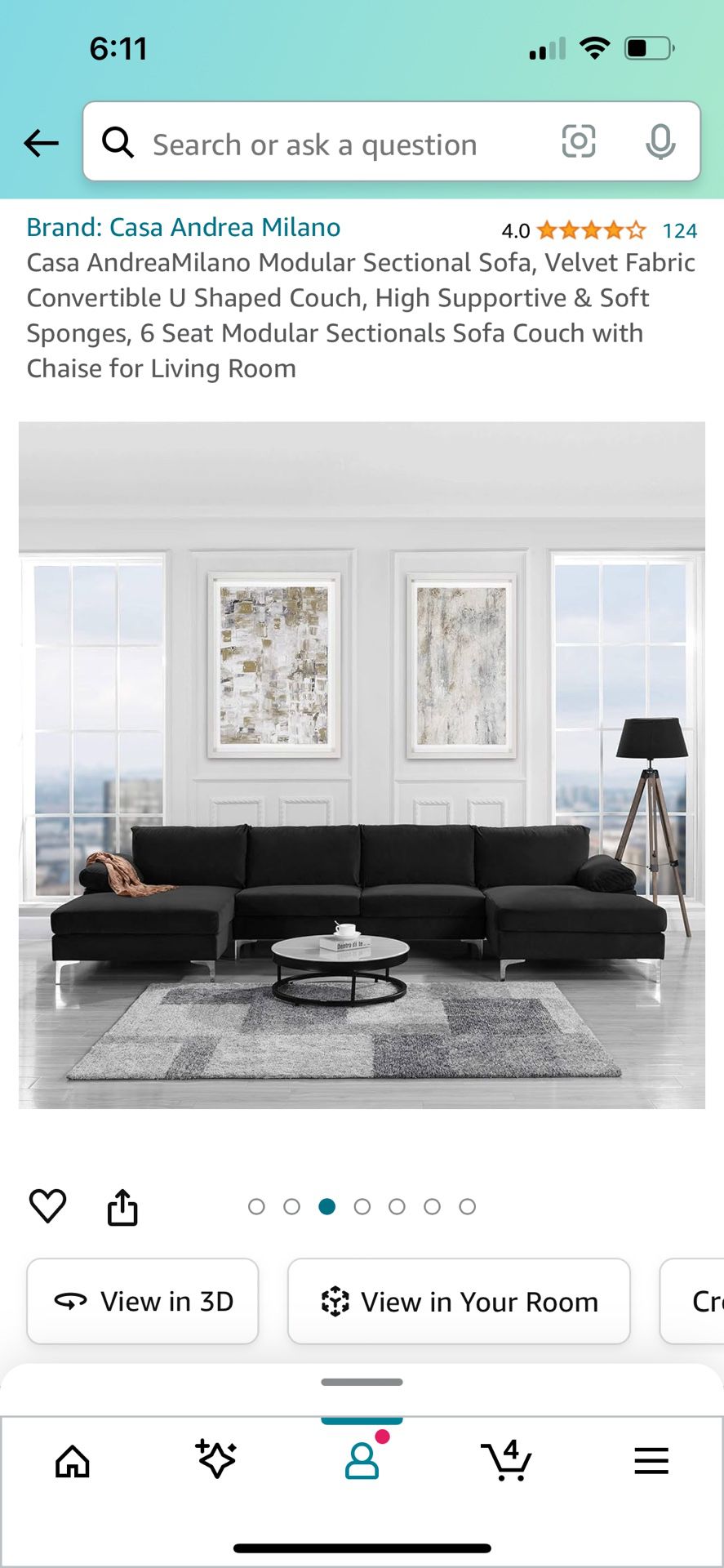 Modular Sectional sofa Velvet, Black