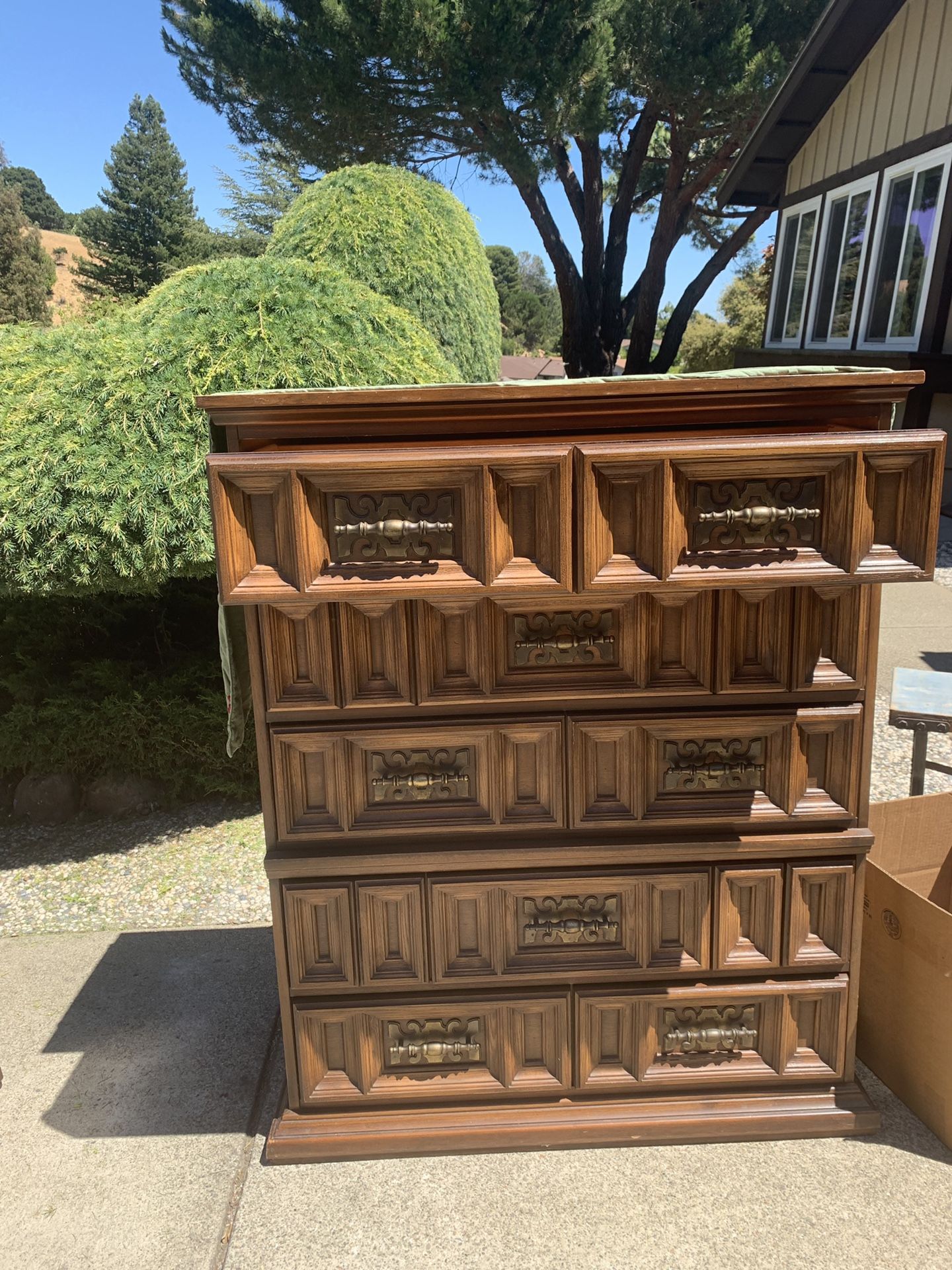 Chest and dresser with mirror. King size headboard as well.