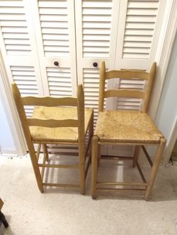 Pair Of Basket Weave Wood Counter Stools Bar Stool