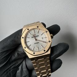 (500$)Audemars Piguet Royal Oak Selfwinding 41mm Rose Gold Silver Dial