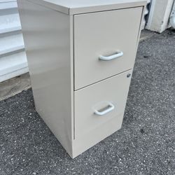 Metal Beige Two Drawer Office File Filing Cabinet! No key but unlocked.  18x14.5x28in