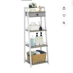  Ladder Shelf with Drawer,x-Cosrack 4 Tier Bathroom Storage Shelf, Freestanding Ladder Bookshelf for Living Room Study Office, White   New sealed un a