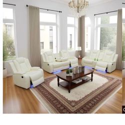 Brand New White Breathing Leather 3-pc Power Reclining Set 