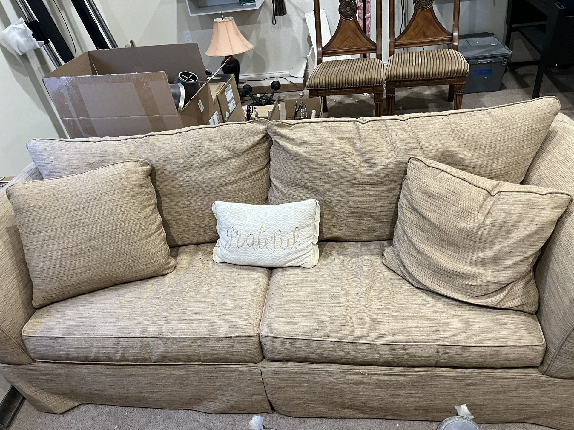 Beige Colored Couch /sofa With Pillows