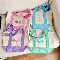 Spring 2026 Trader Joe’s , mini tote, pastel canvas tote bag set of 4 IN HAND