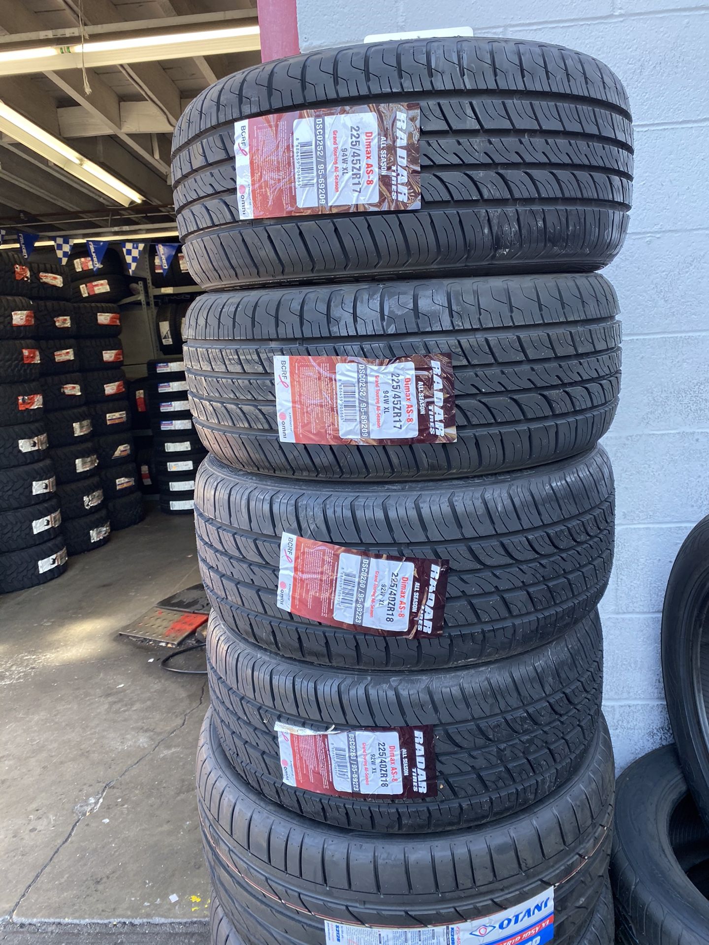 225/45R17 RADAR 50k mile warranty + road hazard = $309.00 , all 4 installed