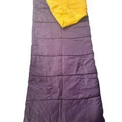 Purple and yellow sleeping bag for one 75" L x 34" W folded