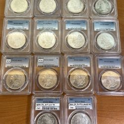 14 Morgan Silver Dollars - Uncirculated & Graded