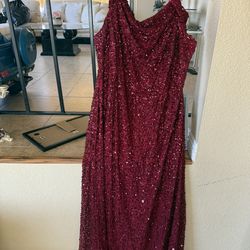 Adrianna Papell Size 20W Maroon Beaded Formal Dress