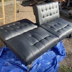 Black Leather Couch / Futon