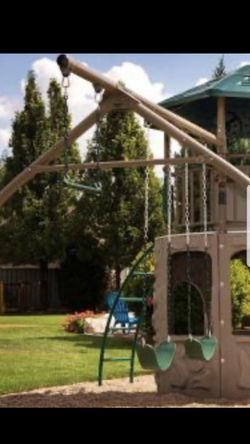 LIFETIME ADVENTURE PLAYSET REPLACEMENT KIT PARTS. Includes 2 Swings with Rubber Grips, 1 Rope Ladder to reach to platforms and 1 Trapeze Bar.