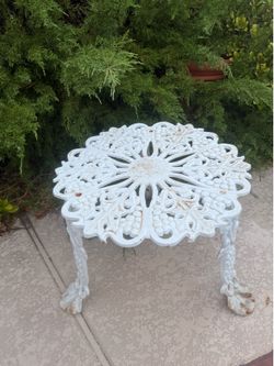 Vintage White Cast Iron Grape Leaf Patio Side Table