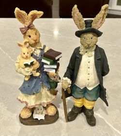 VTG Raz Imports Storybook Spring Dapper Rabbit and Book Mother Rabbit