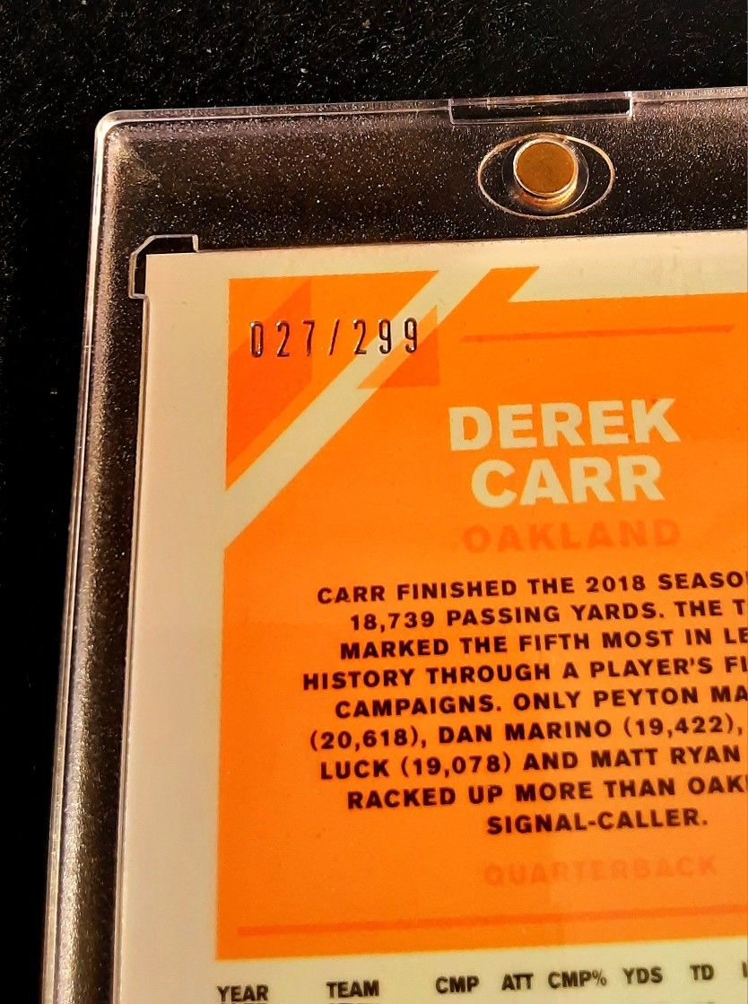 Derek Carr 2 Card Numbered Lot! Sweet!! /299. /499 Raiders/Saints NFL