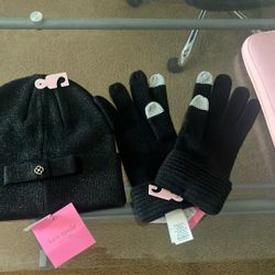 Kate Spade Metallic Beanie With Logo Waffle Gloves