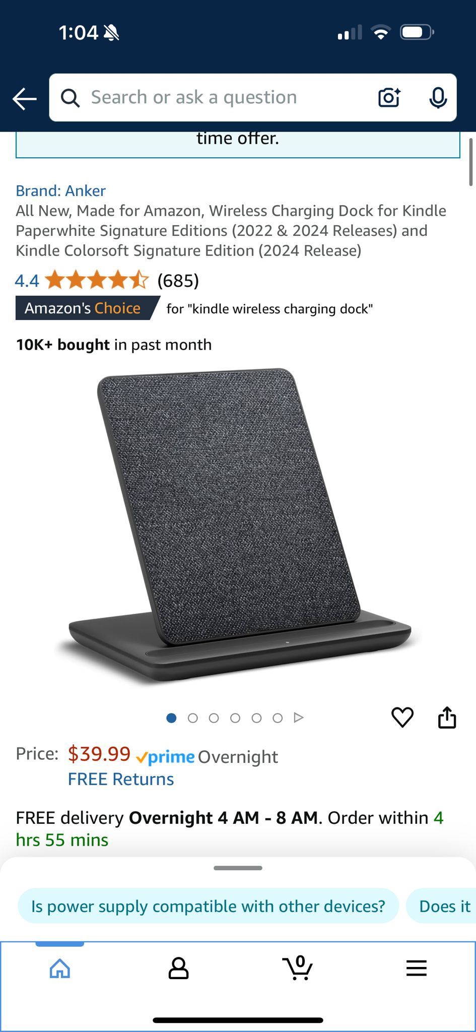 Wireless Charging Dock for Kindle Paperwhite