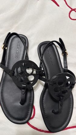 Coach Black Leather Logo Sandals