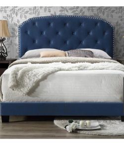 Queen Royal Blue Low Profile Bed Frame | Upholstered
