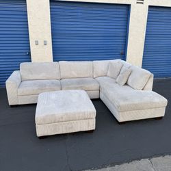 Thomasville Artesia Corduroy Sectional w/ Ottoman – Needs Cleaning, Priced to Move!