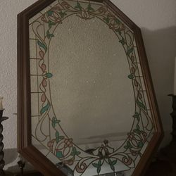Vintage 80s Stained Glass Mirror