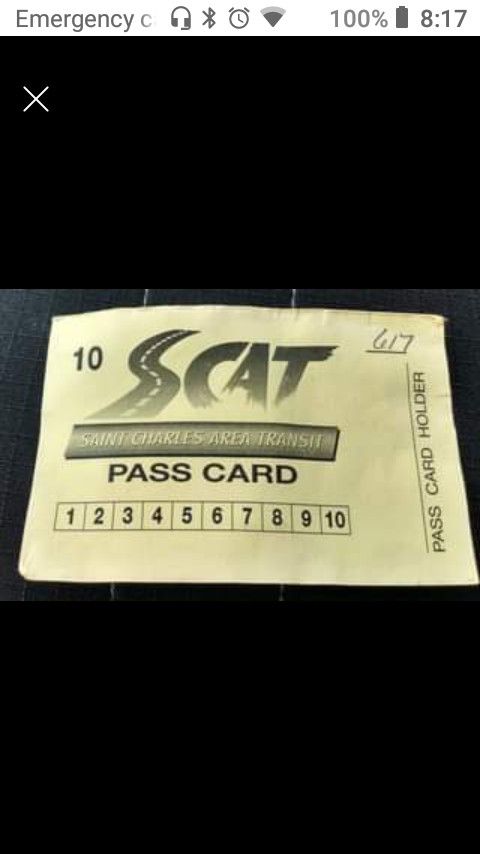 (6) 10 Punch S.C.A.T. (St. Charles Area Transit) Pass Cards - Good for 60 Rides Total, $30 Value, Sell First $25