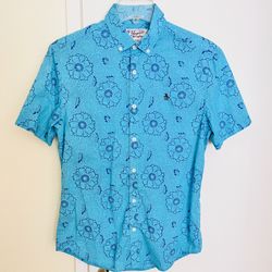Original Penguin Men’s Classic Fit Short Sleeve Button-down Shirt S Blue Floral Print