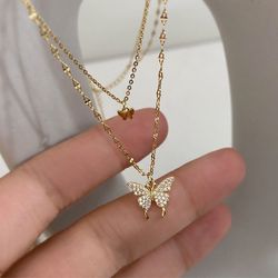 Gold Accent Butterfly Necklace 